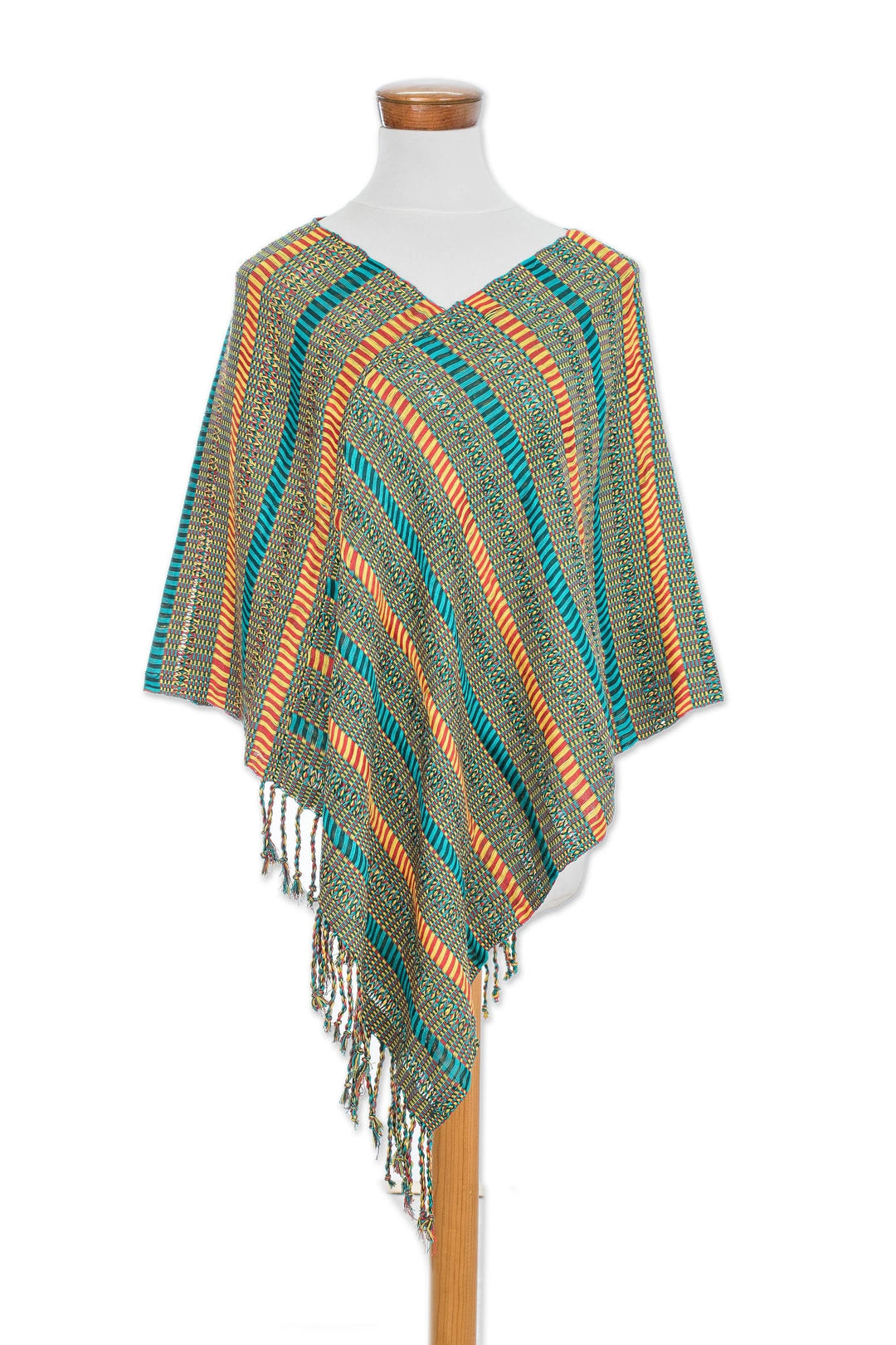 Handwoven Striped Cotton Poncho from Guatemala - Beach Stripes