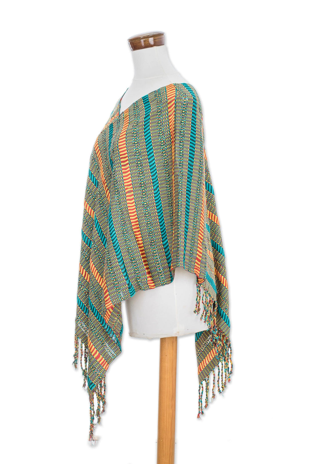 Handwoven Striped Cotton Poncho from Guatemala - Beach Stripes