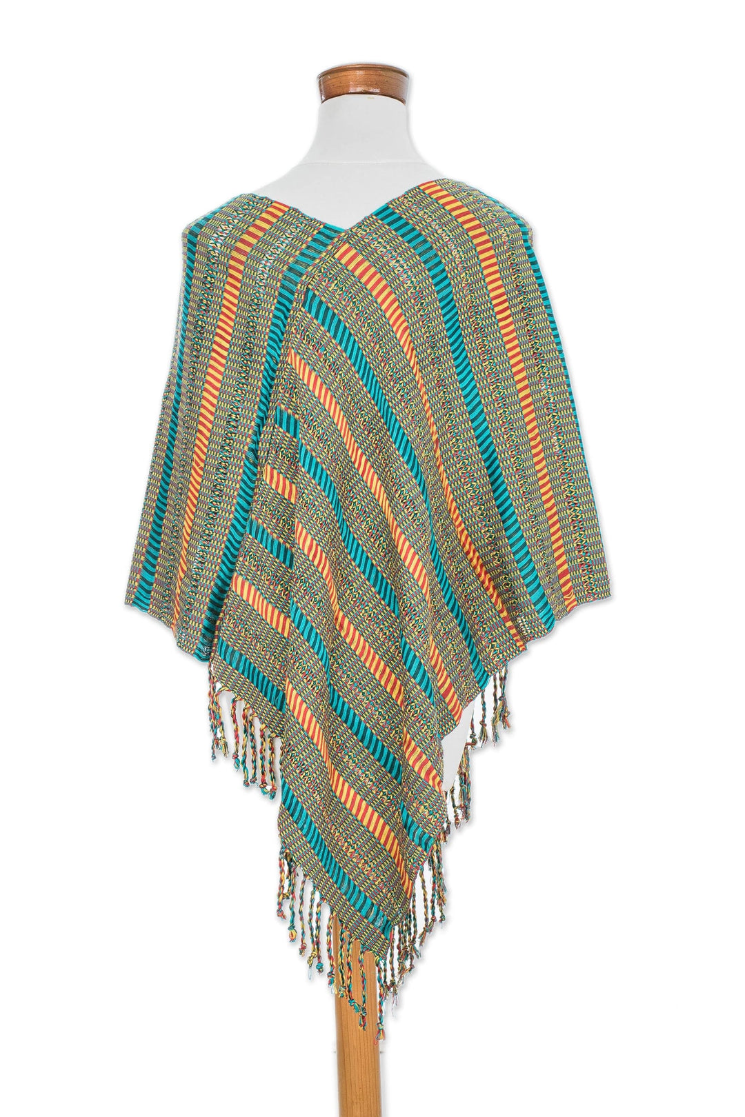 Handwoven Striped Cotton Poncho from Guatemala - Beach Stripes