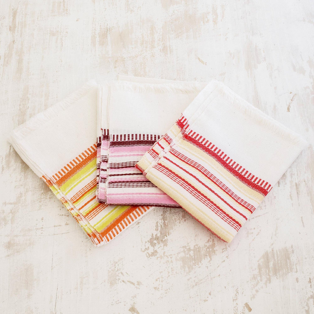 Pair of Striped Cotton Dish Towels Hand-Woven in Guatemala - Kitchen Love