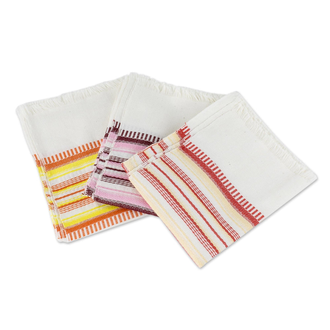 Set of 3 Handwoven Guatemalan Cotton Dish Towels - Warm Colors