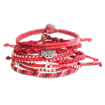 Glass Beaded Macrame Bracelets in Red (Set of 7) - Boho Histories in Red
