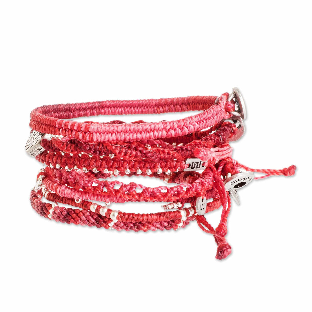 Glass Beaded Macrame Bracelets in Red (Set of 7) - Boho Histories in Red
