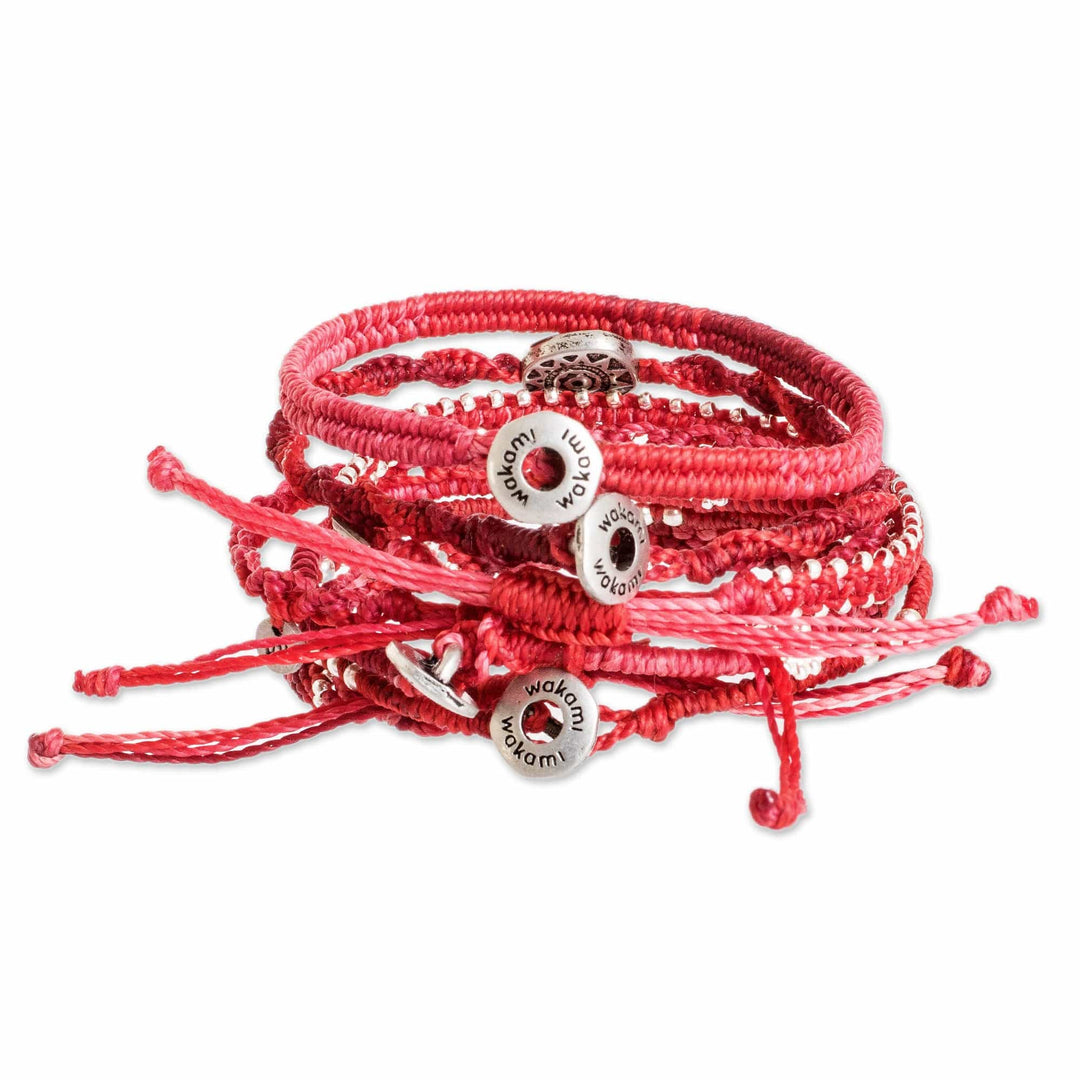 Glass Beaded Macrame Bracelets in Red (Set of 7) - Boho Histories in Red