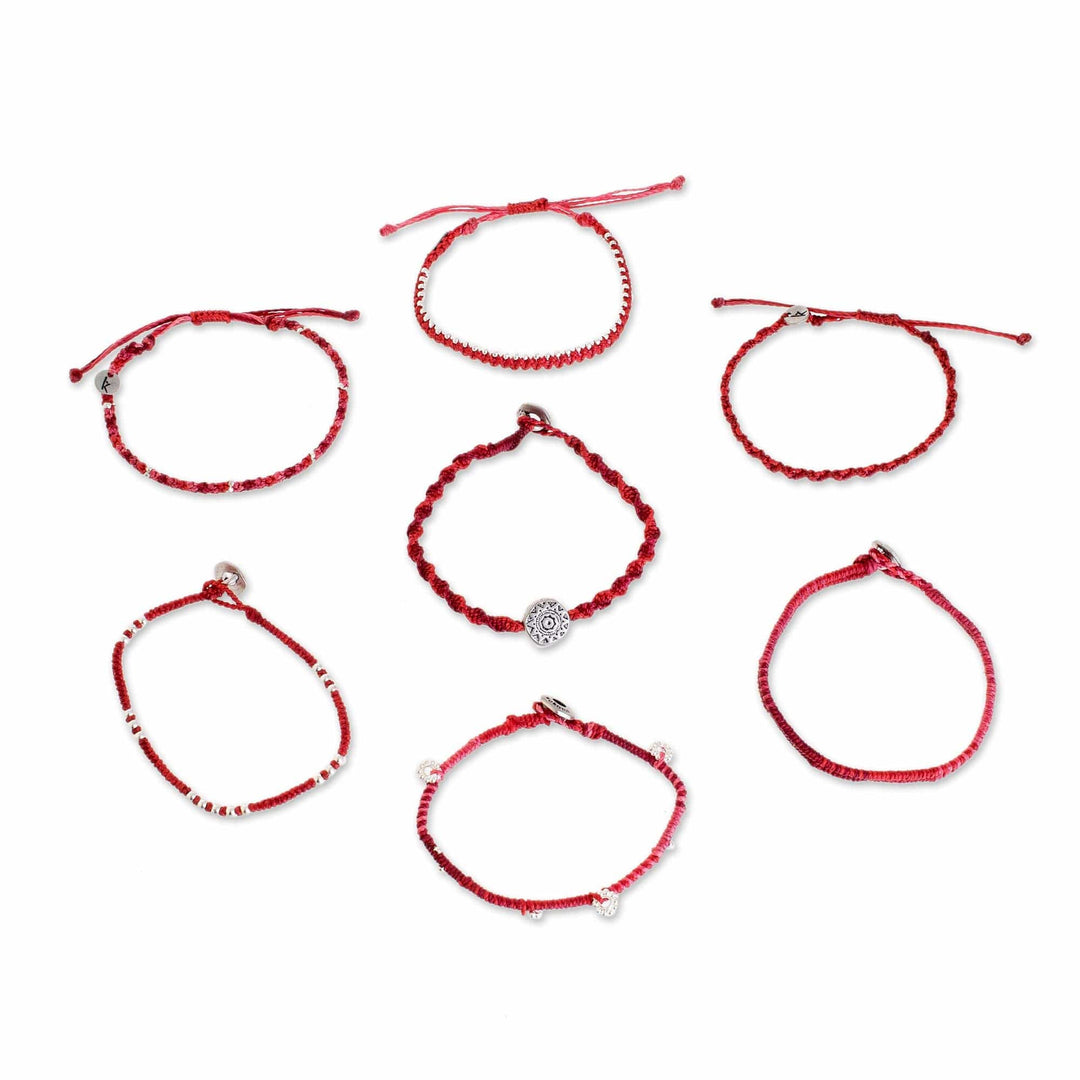 Glass Beaded Macrame Bracelets in Red (Set of 7) - Boho Histories in Red