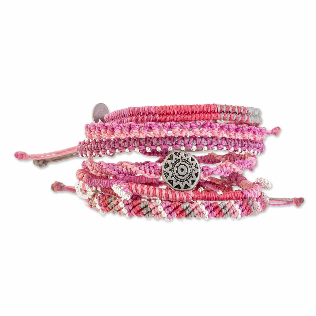 Glass Beaded Macrame Bracelets in Fuchsia (Set of 7) - Boho Histories in Fuchsia