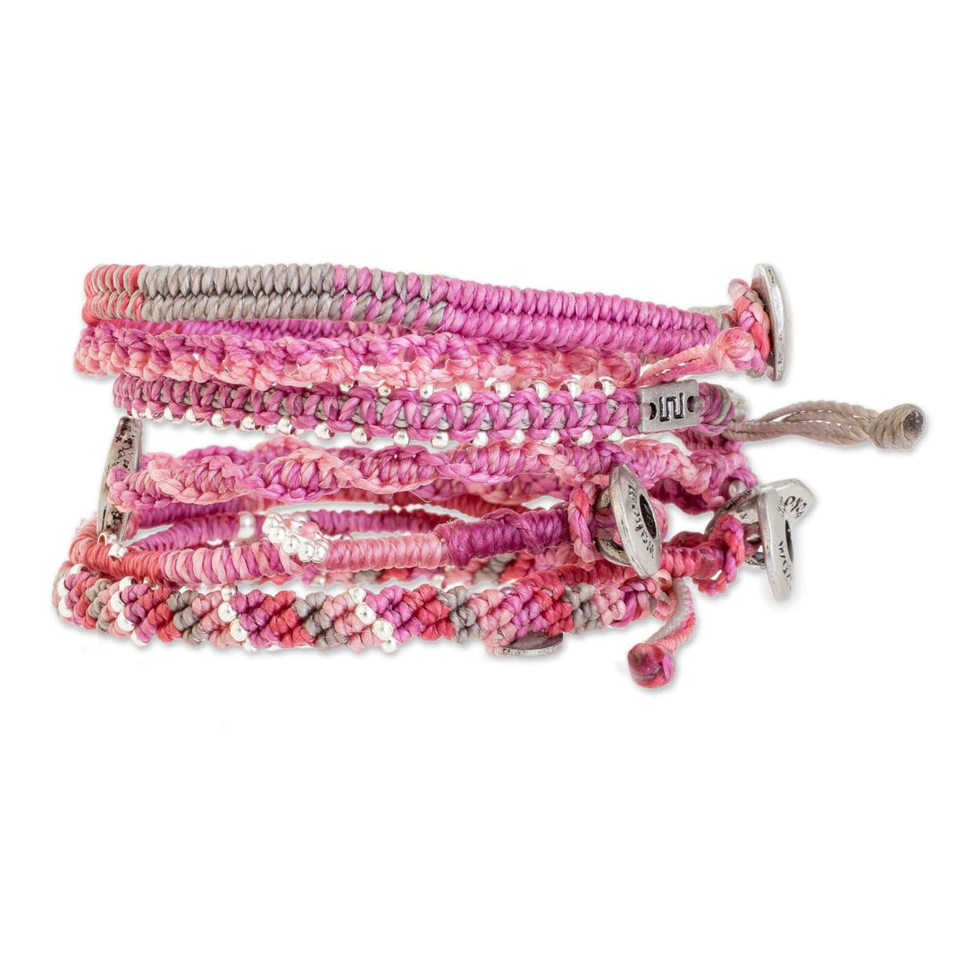 Glass Beaded Macrame Bracelets in Fuchsia (Set of 7) - Boho Histories in Fuchsia