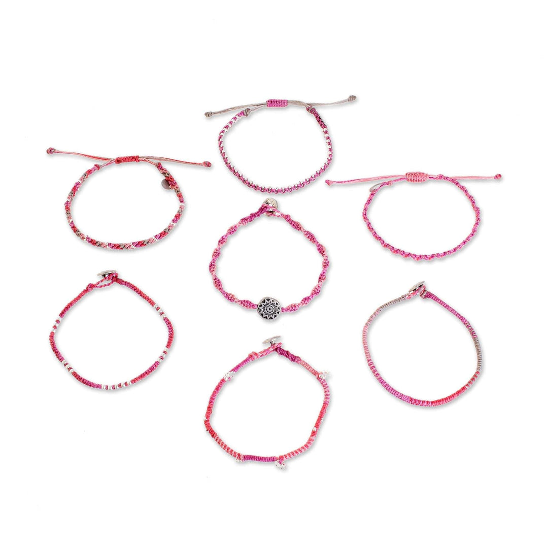 Glass Beaded Macrame Bracelets in Fuchsia (Set of 7) - Boho Histories in Fuchsia