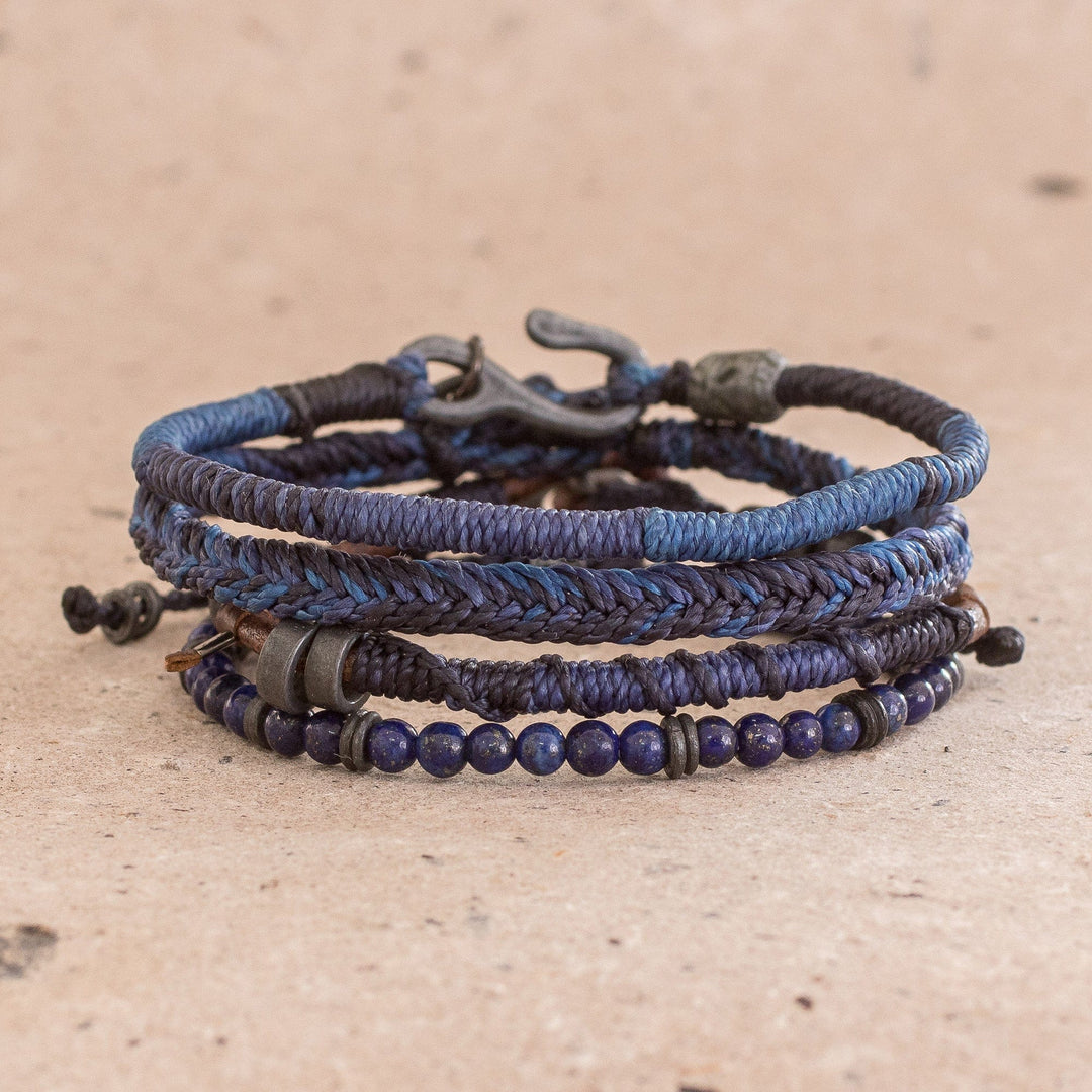 Lapis Lazuli and Leather Bracelets from Guatemala (Set of 4) - Boho Friends