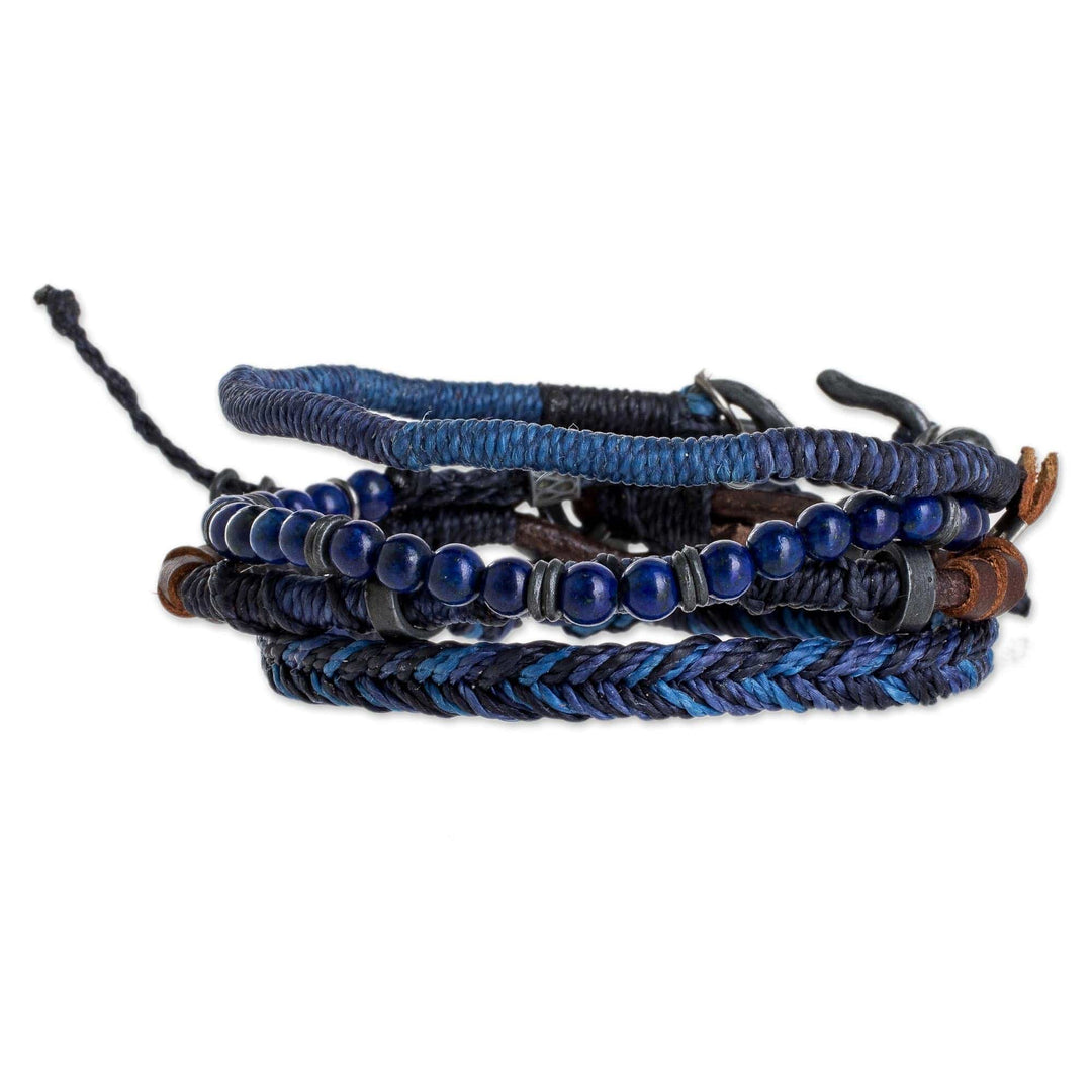 Lapis Lazuli and Leather Bracelets from Guatemala (Set of 4) - Boho Friends