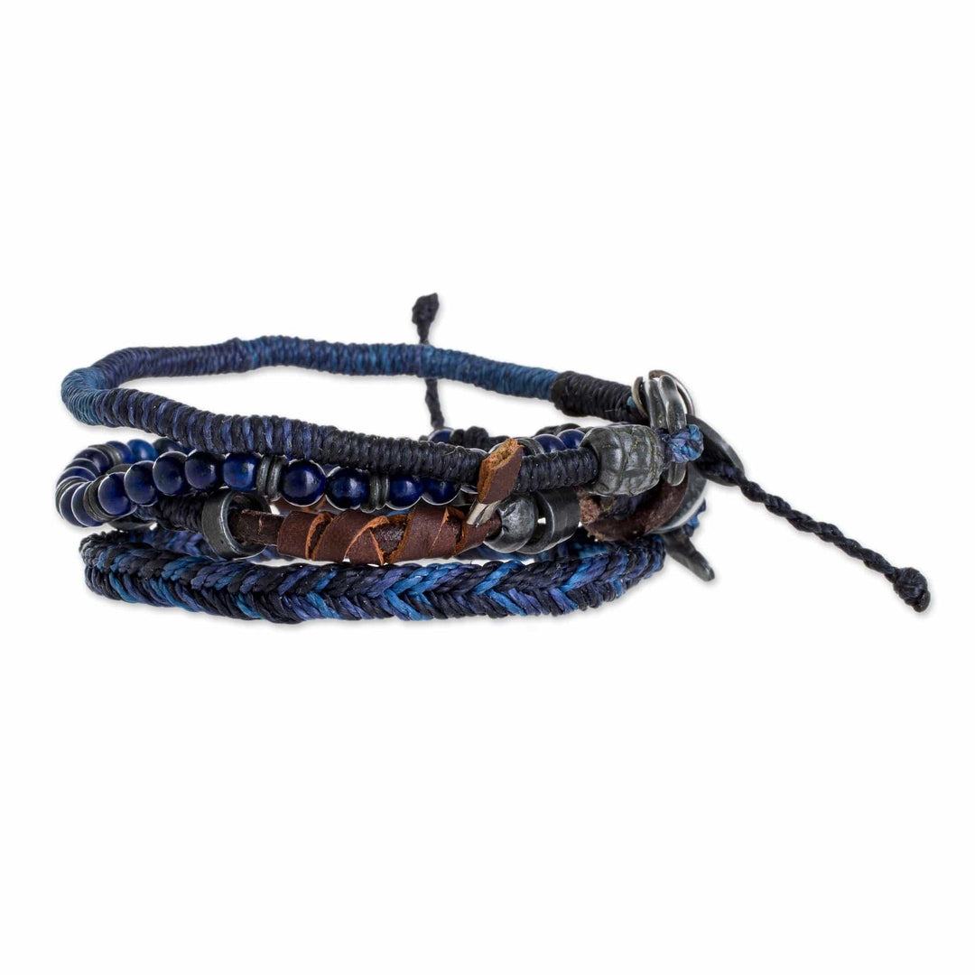 Lapis Lazuli and Leather Bracelets from Guatemala (Set of 4) - Boho Friends