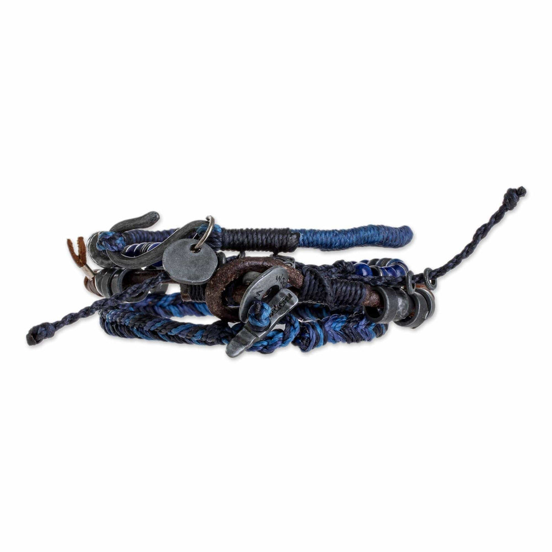 Lapis Lazuli and Leather Bracelets from Guatemala (Set of 4) - Boho Friends