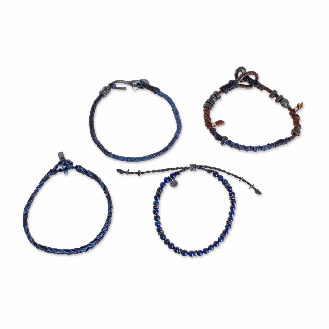 Lapis Lazuli and Leather Bracelets from Guatemala (Set of 4) - Boho Friends