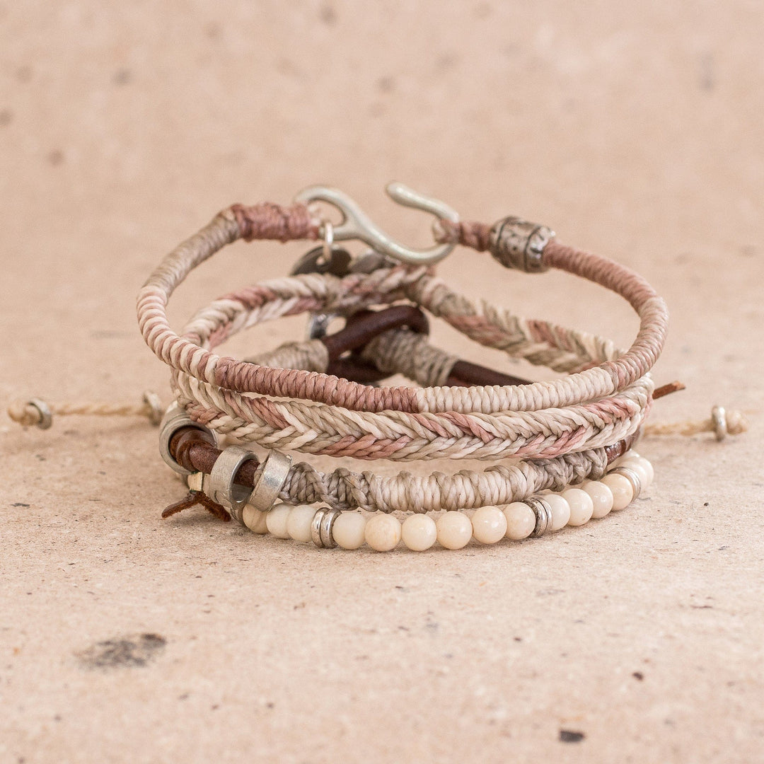 Unisex Beige Macrame Bracelets (Set of 4) - Maya Highlands