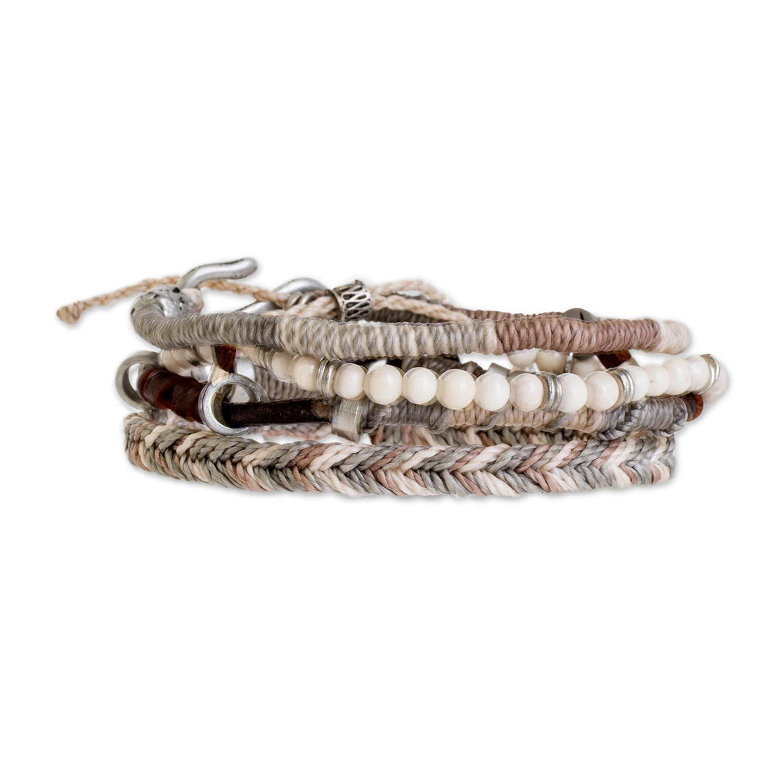 Unisex Beige Macrame Bracelets (Set of 4) - Maya Highlands
