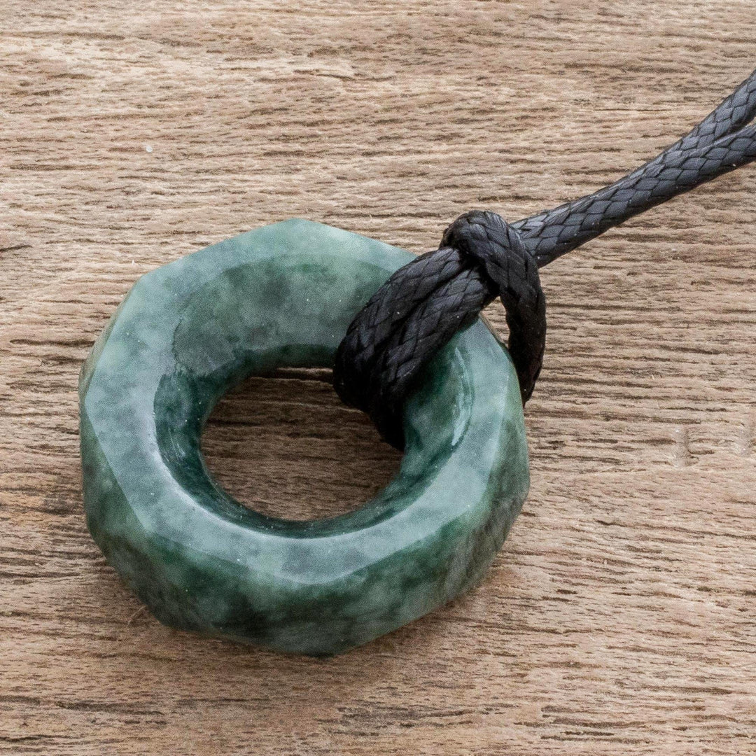 Faceted Green Jade Pendant Necklace from Guatemala - Green Ancestral Treasure