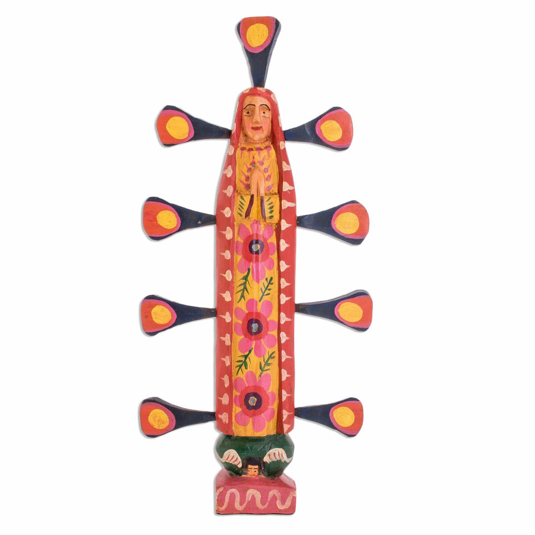 Wood Our Lady of Guadalupe Statuette Crafted in Guatemala - Radiant Guadalupe