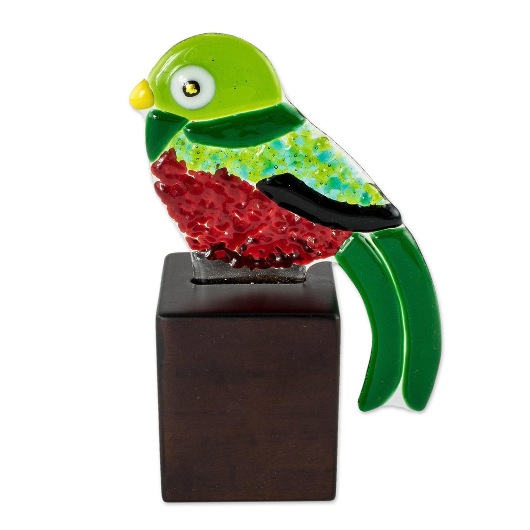 Fused Art Glass Quetzal Bird Figurine from El Salvador - Guatemalan Bird