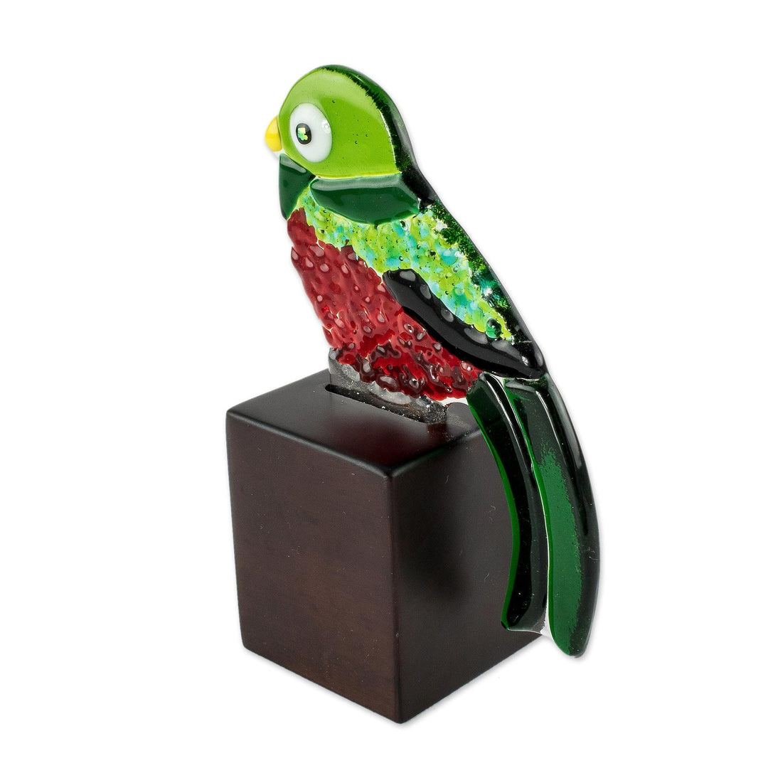 Fused Art Glass Quetzal Bird Figurine from El Salvador - Guatemalan Bird
