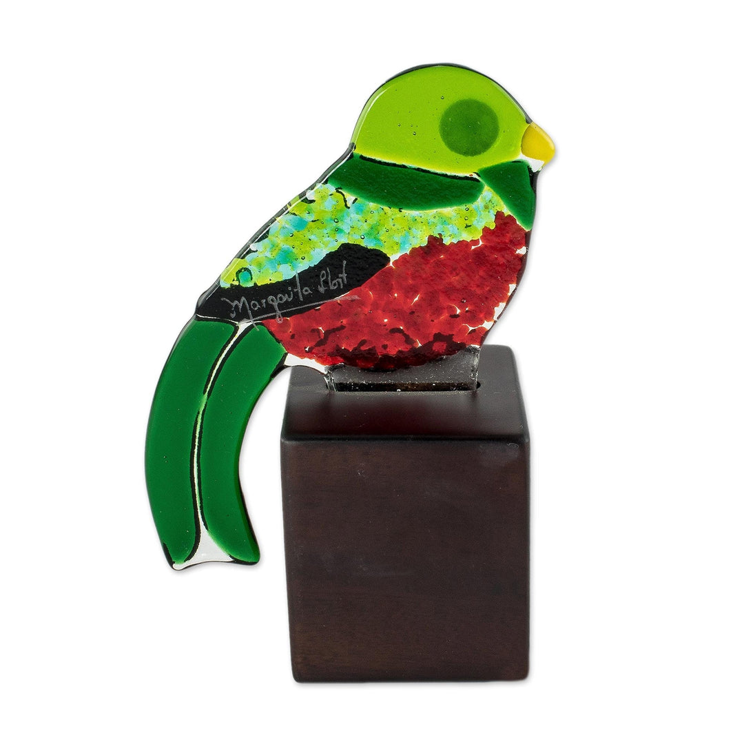 Fused Art Glass Quetzal Bird Figurine from El Salvador - Guatemalan Bird