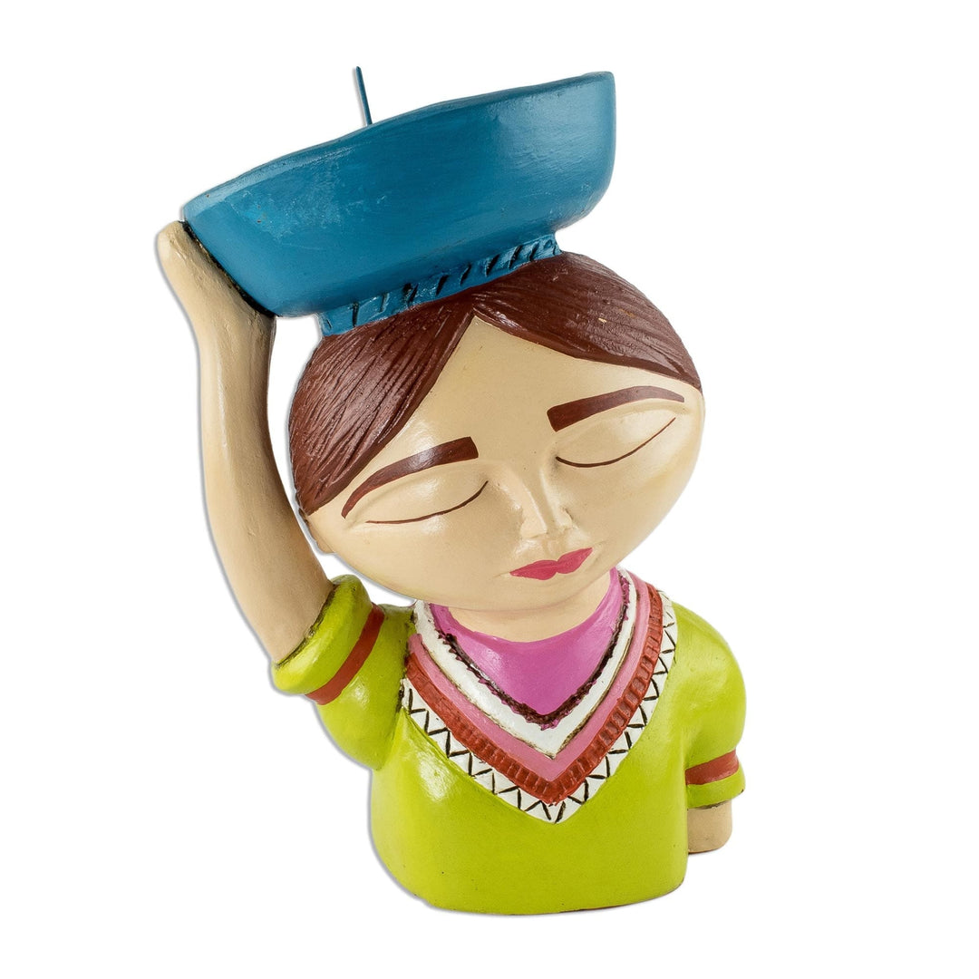 Colorful Salvadoran Ceramic Candleholder - Panchita