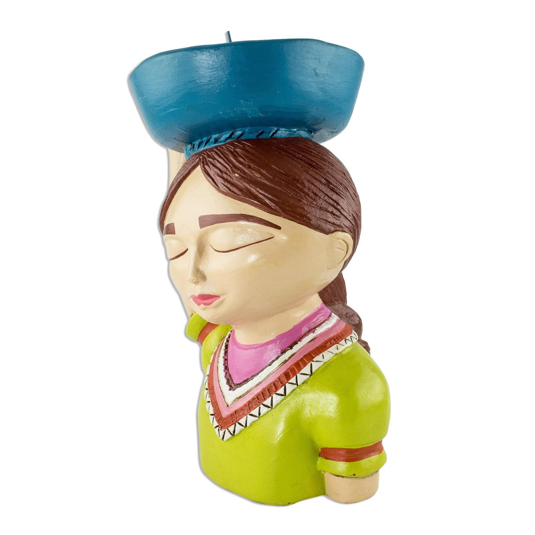 Colorful Salvadoran Ceramic Candleholder - Panchita