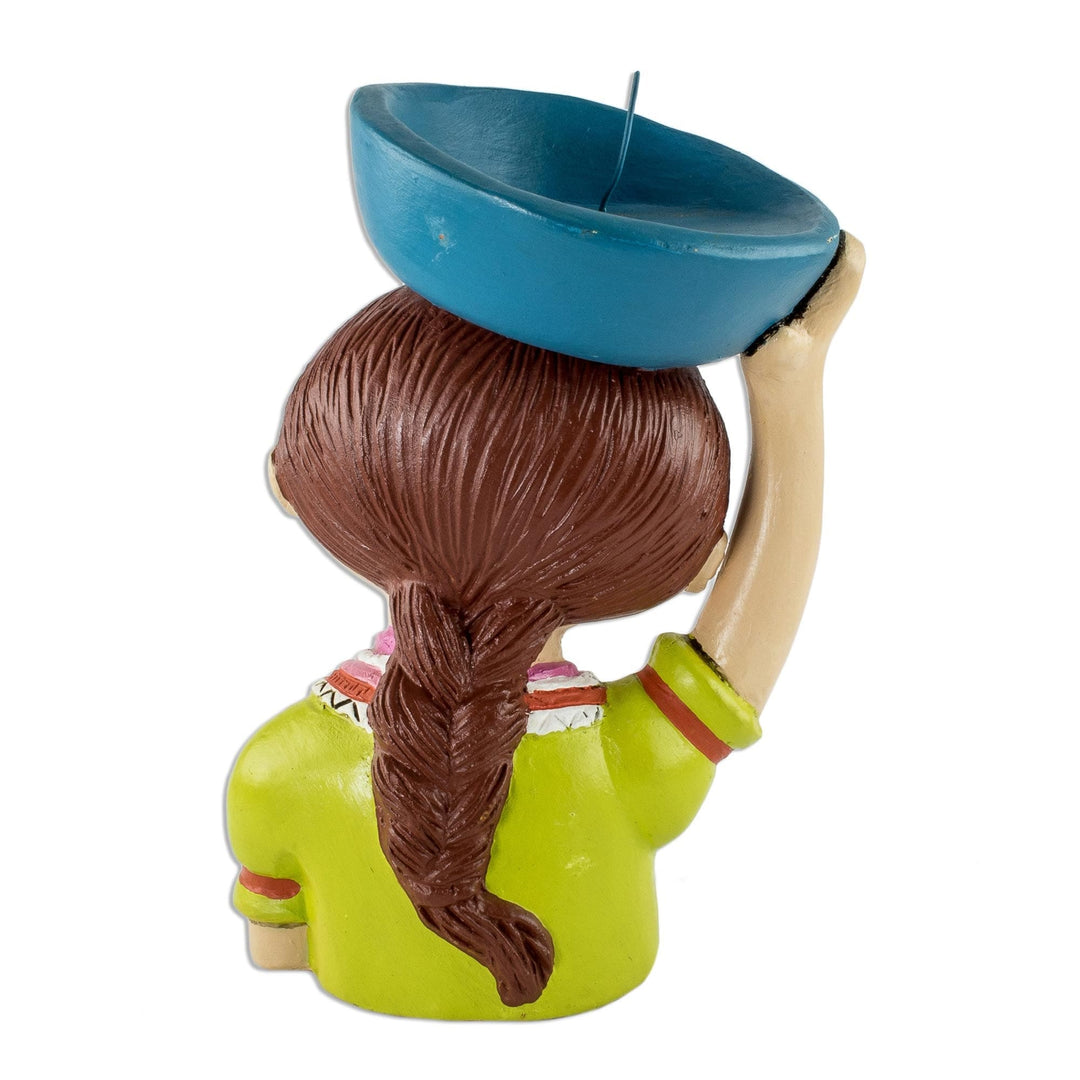 Colorful Salvadoran Ceramic Candleholder - Panchita