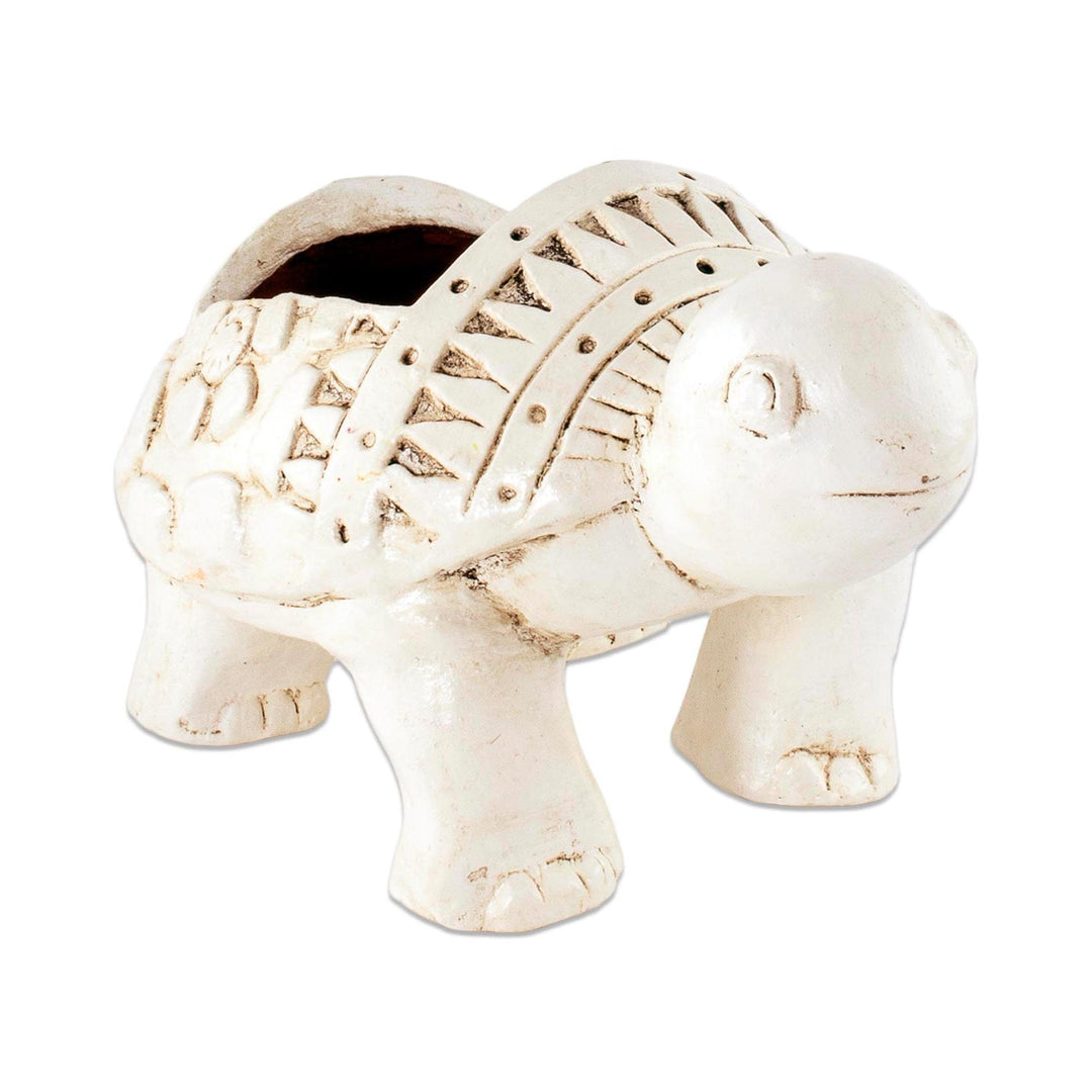 Handcrafted Ceramic Turtle Flower Pot from El Salvador - Cheerful Little Turtle