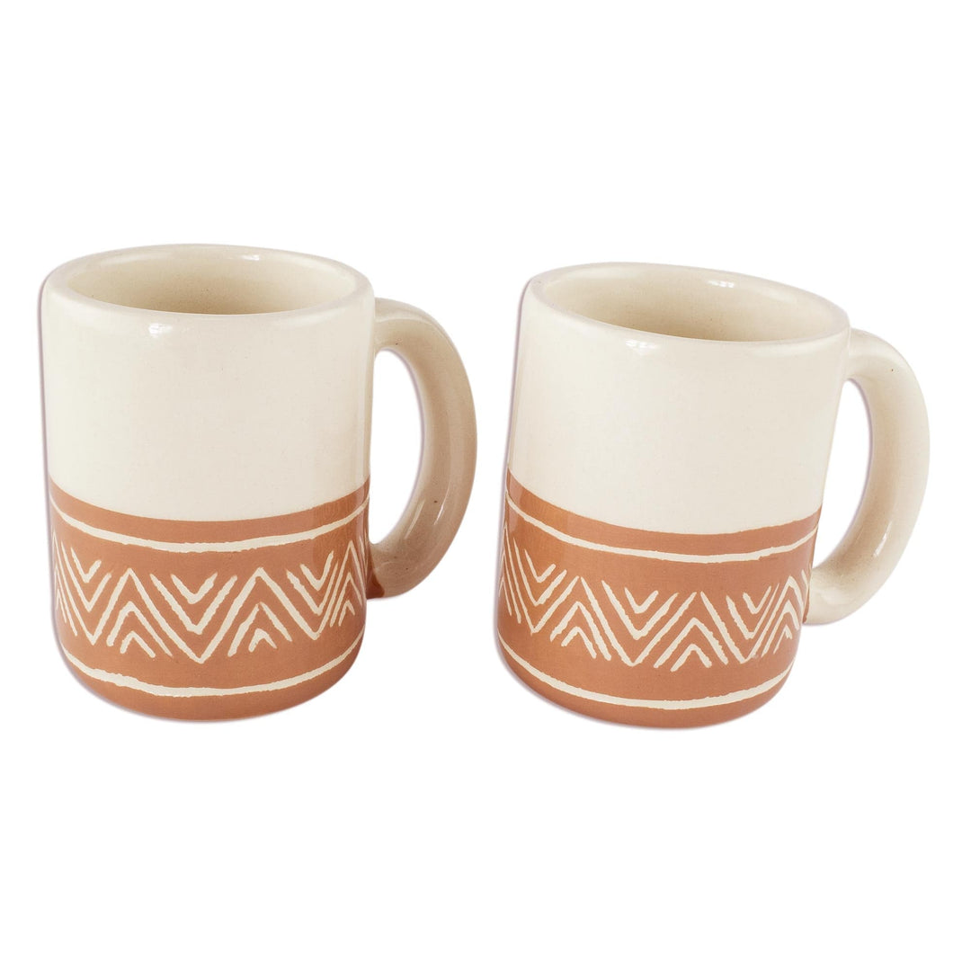 Hand Crafted Ceramic Mugs with Arrow Motif (Pair) - Tazumal Arrows