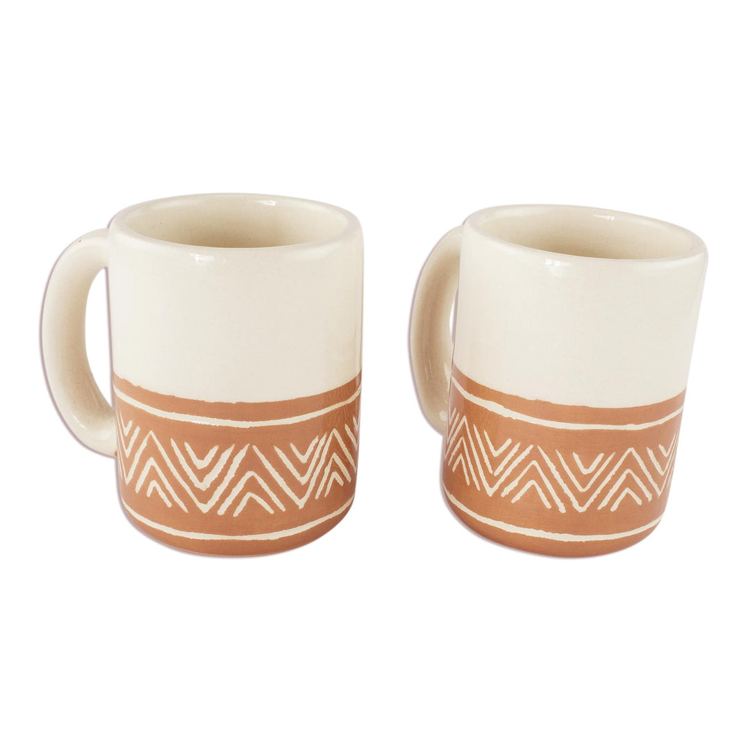 Hand Crafted Ceramic Mugs with Arrow Motif (Pair) - Tazumal Arrows