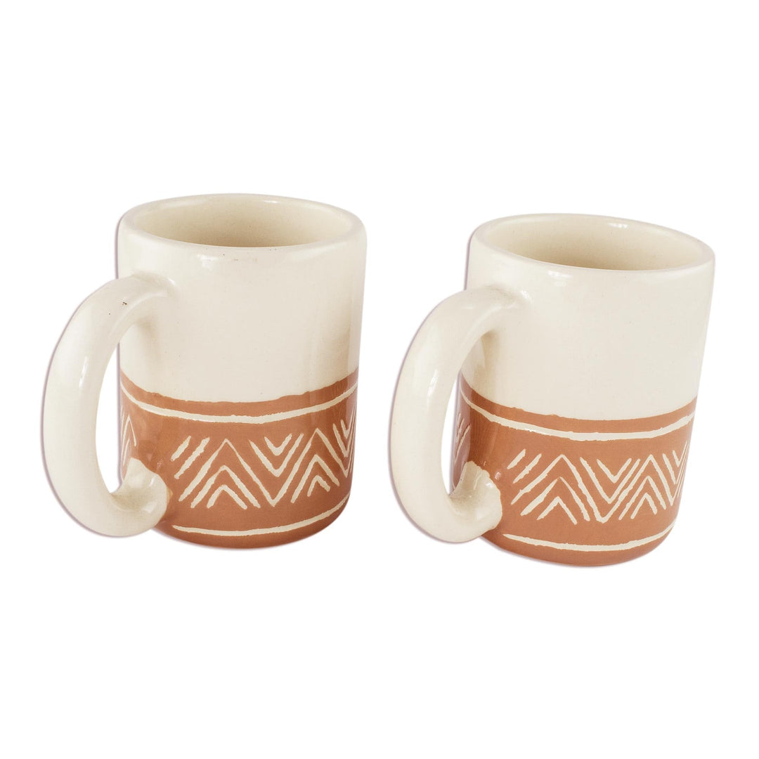 Hand Crafted Ceramic Mugs with Arrow Motif (Pair) - Tazumal Arrows