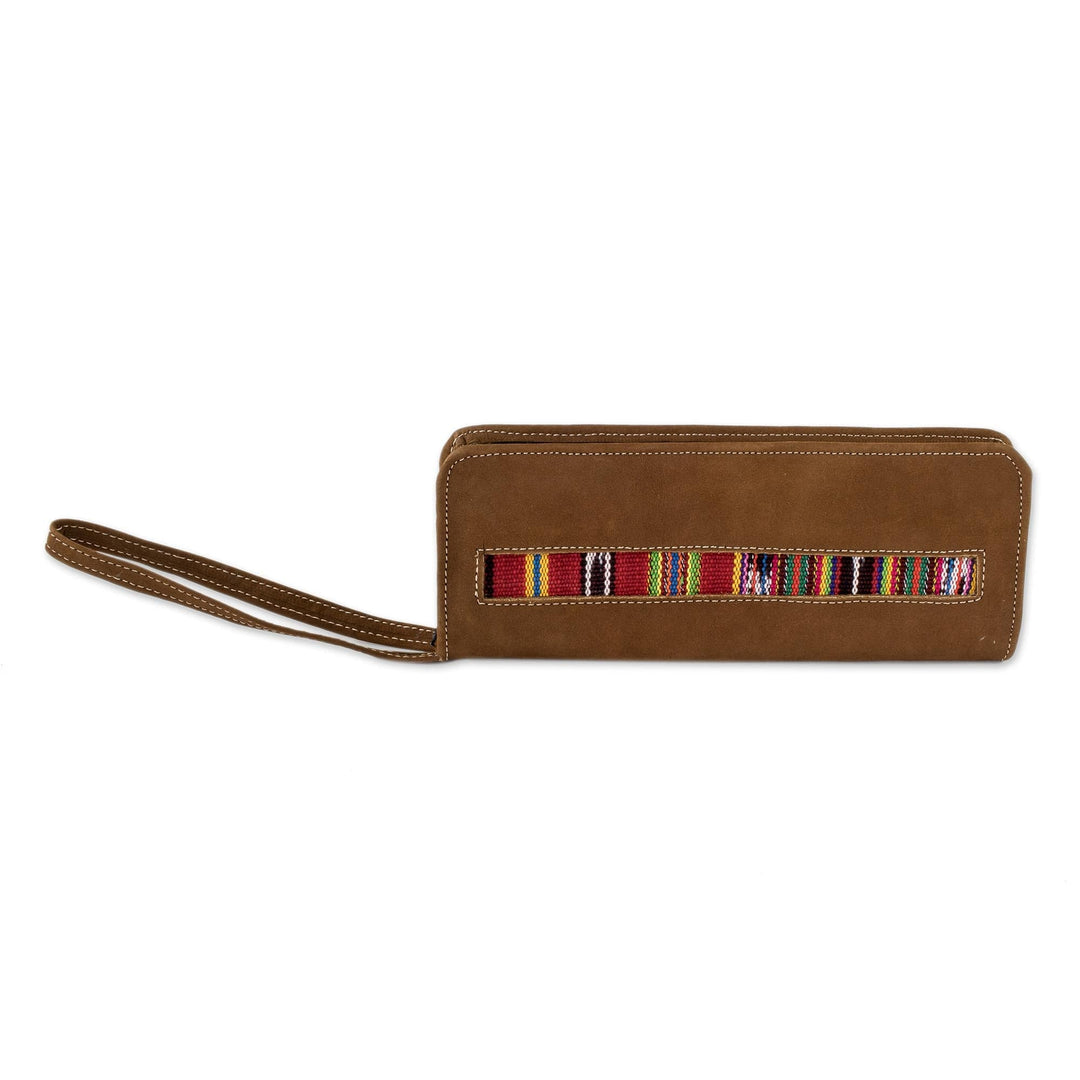 Artisan Crafted Faux Suede Checkbook Wallet Wristlet - Jocotenango Stripe in Red