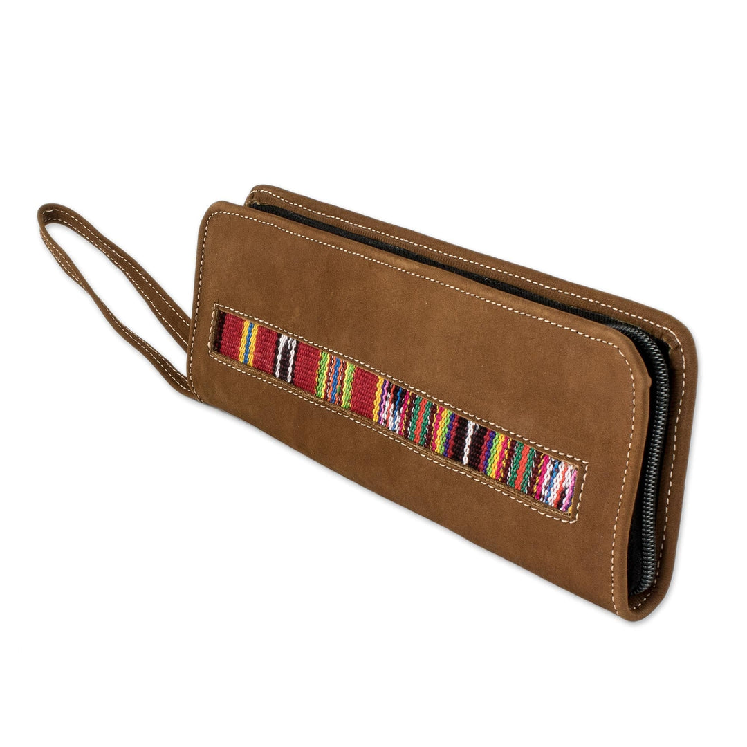 Artisan Crafted Faux Suede Checkbook Wallet Wristlet - Jocotenango Stripe in Red