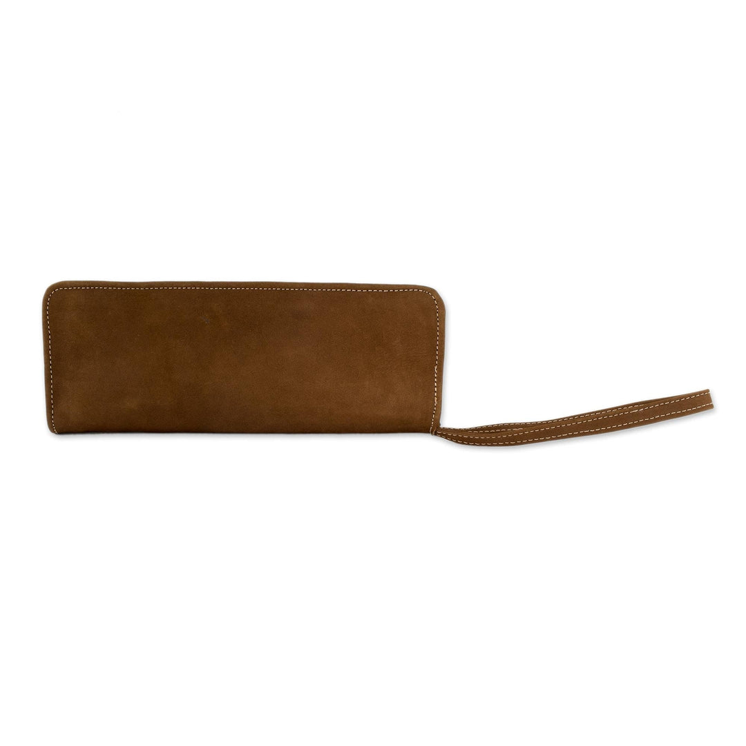 Artisan Crafted Faux Suede Checkbook Wallet Wristlet - Jocotenango Stripe in Red
