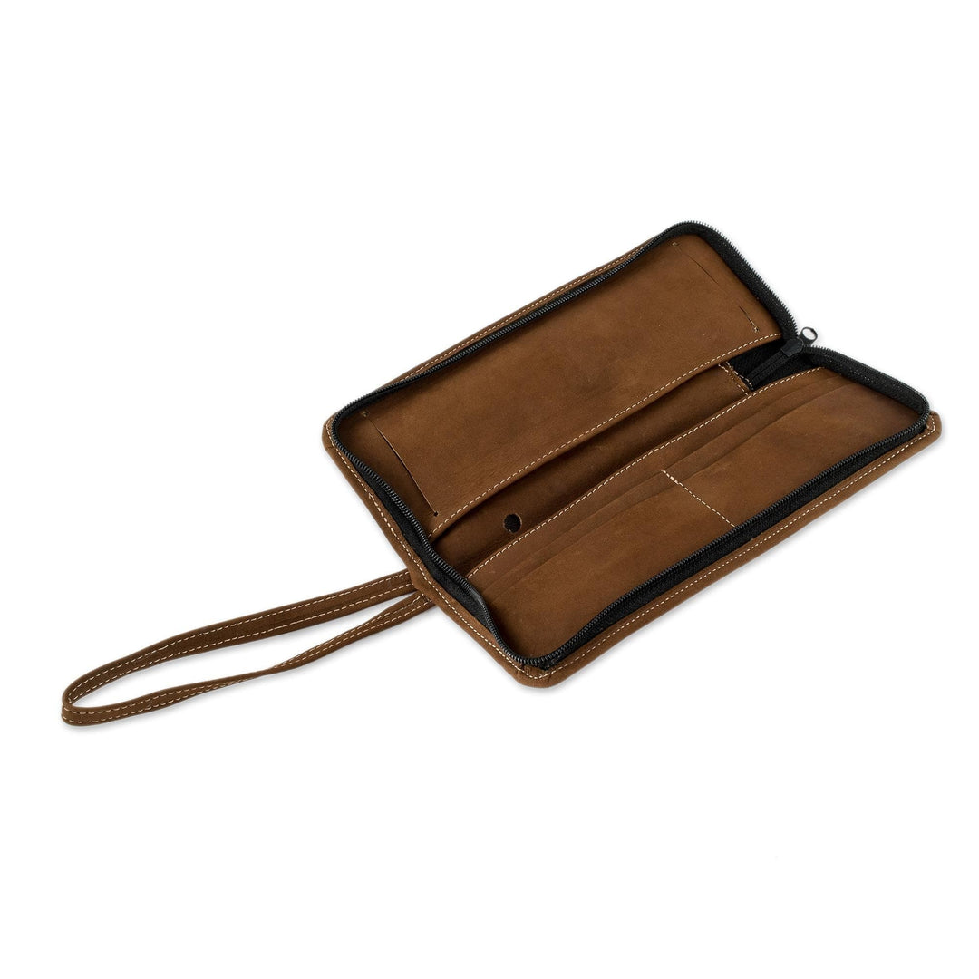 Artisan Crafted Faux Suede Checkbook Wallet Wristlet - Jocotenango Stripe in Red