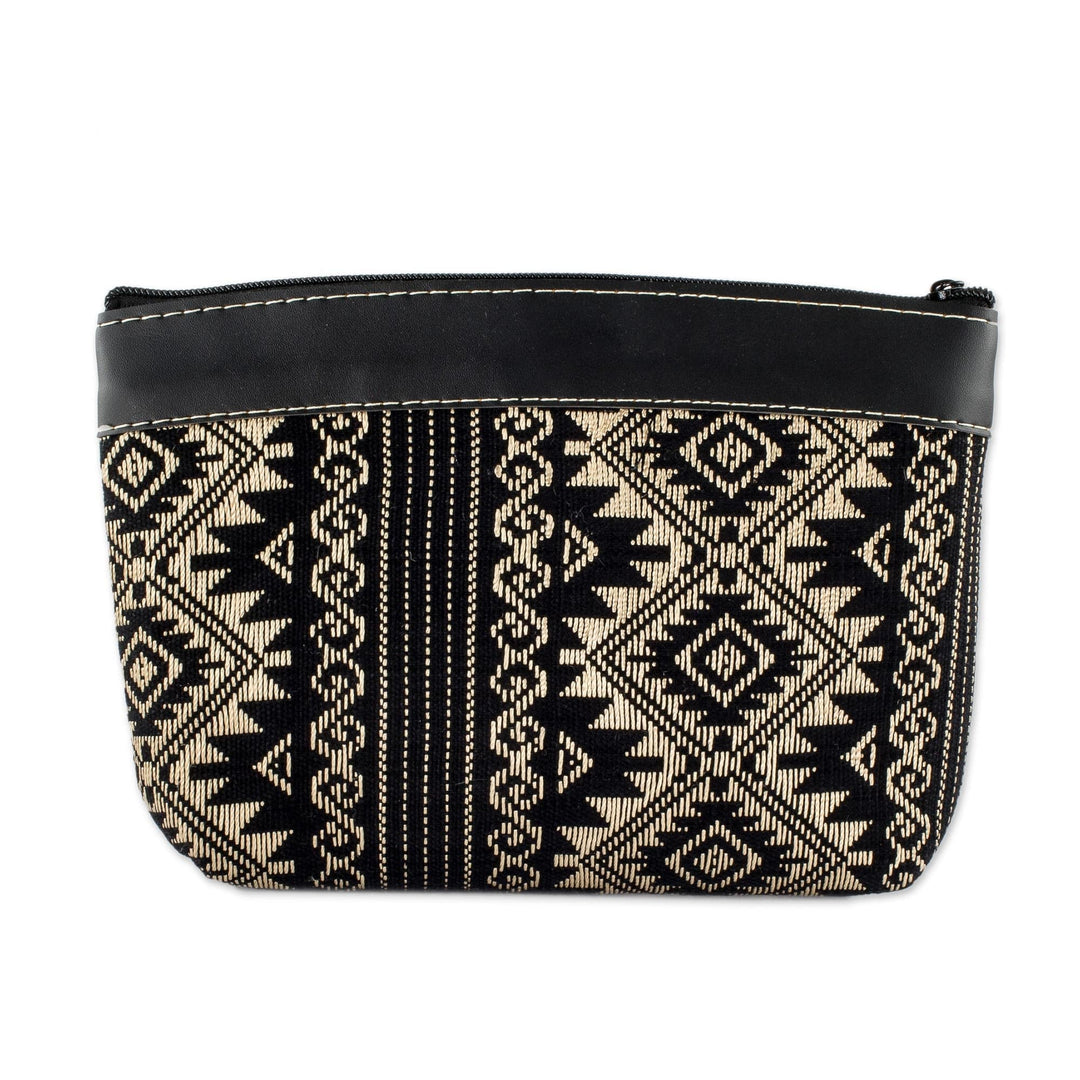 Black and Wheat Hand Woven Cotton Cosmetic Bag - Sweet Journey in Black