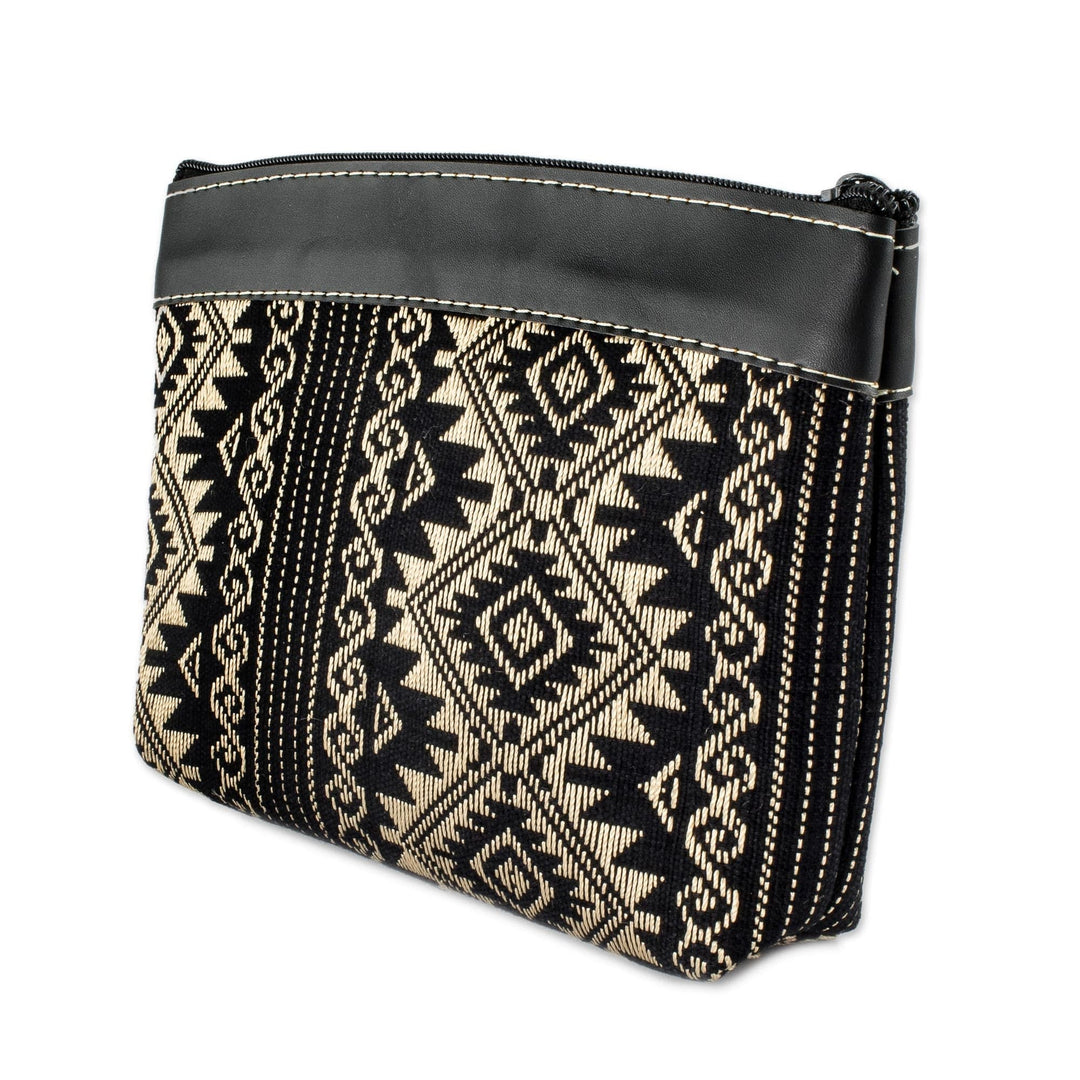 Black and Wheat Hand Woven Cotton Cosmetic Bag - Sweet Journey in Black