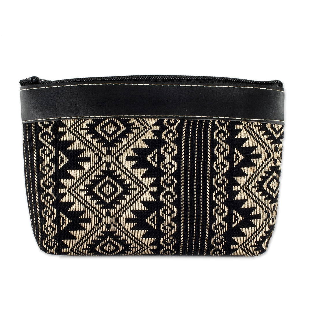 Black and Wheat Hand Woven Cotton Cosmetic Bag - Sweet Journey in Black