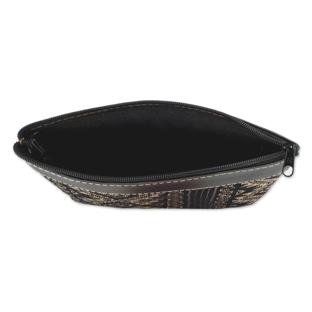 Black and Wheat Hand Woven Cotton Cosmetic Bag - Sweet Journey in Black
