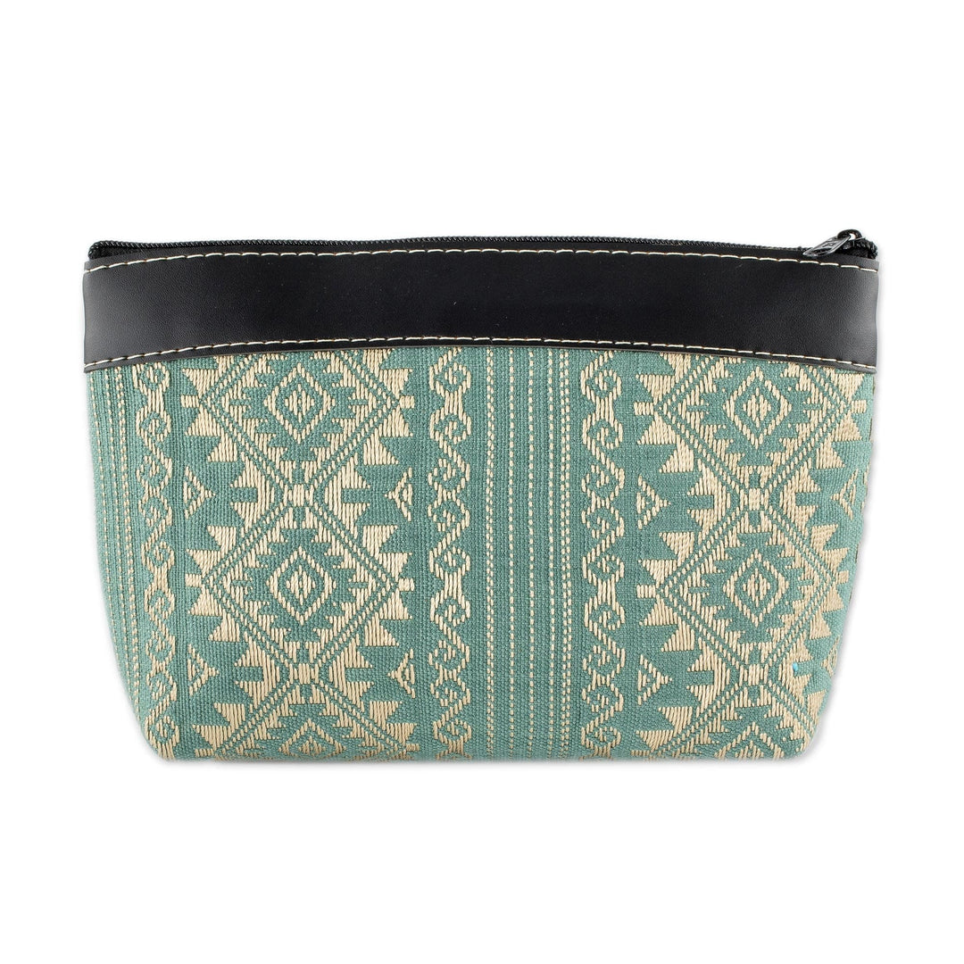 Hand Woven Cosmetic Bag in Aqua and Beige - Sweet Journey in Aqua