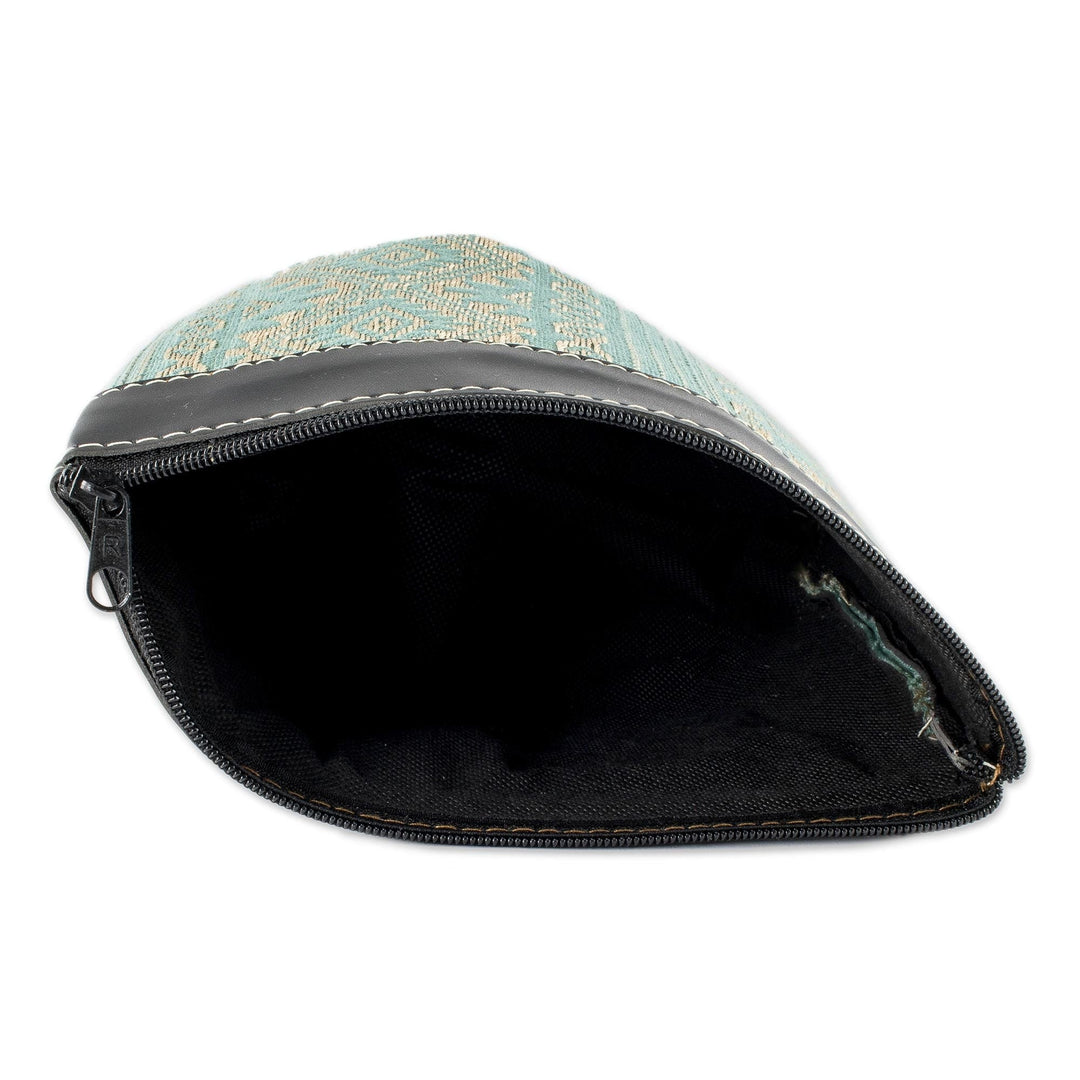 Hand Woven Cosmetic Bag in Aqua and Beige - Sweet Journey in Aqua
