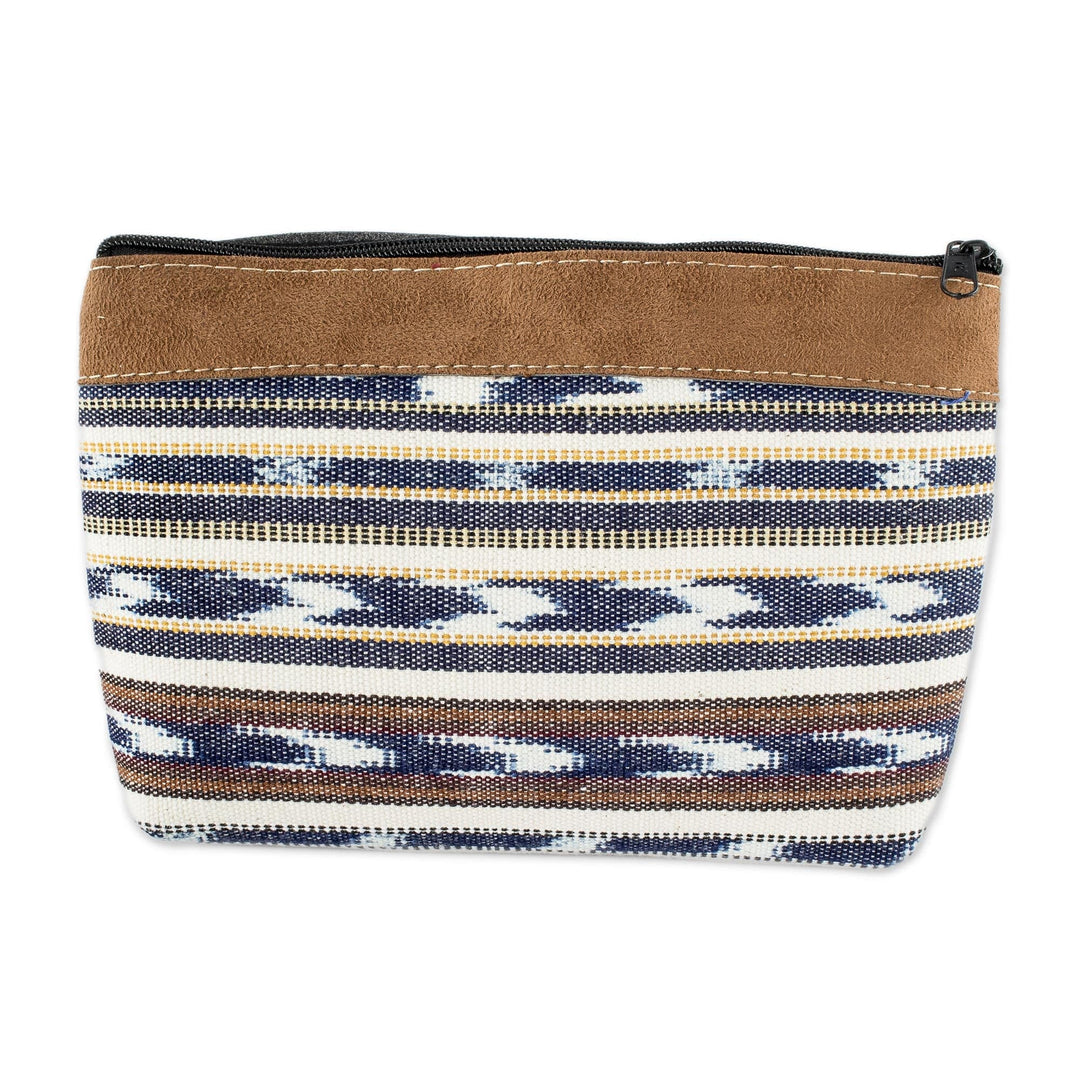Faux Suede Trimmed Cotton Cosmetic Bag - Antigua Azul