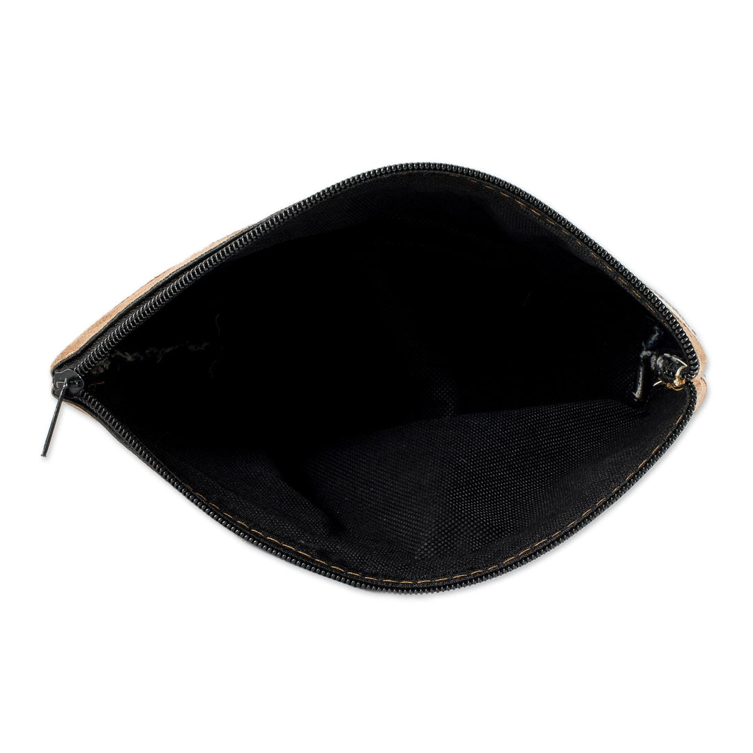 Faux Suede Trimmed Cotton Cosmetic Bag - Antigua Azul