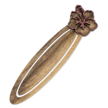 Handcrafted Recycled Teak Hibiscus Theme Bookmark - Tropical Hibiscus