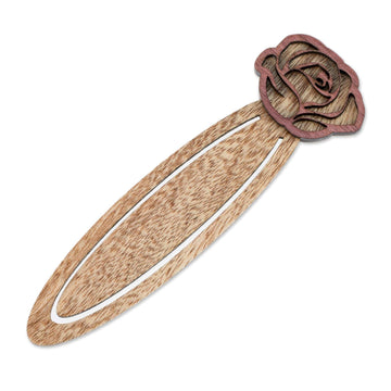 Handcrafted Recycled Teak Floral Rose Theme Bookmark - Blossoming Rose