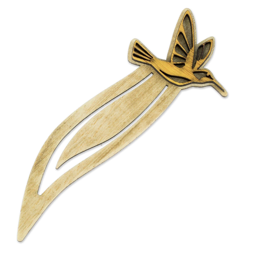 Recycled Teak Hummingbird Theme Bookmark - Hummingbird in Flight