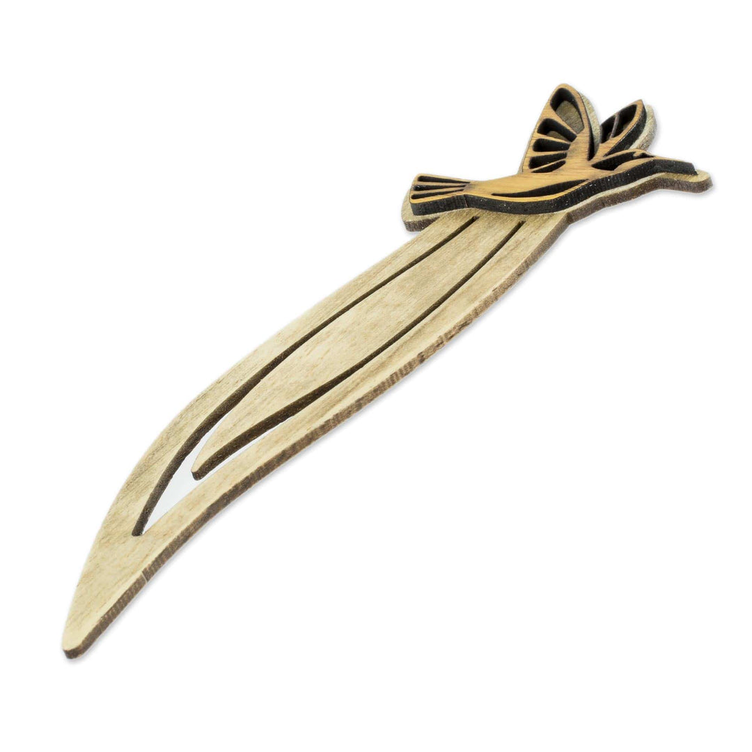 Recycled Teak Hummingbird Theme Bookmark - Hummingbird in Flight