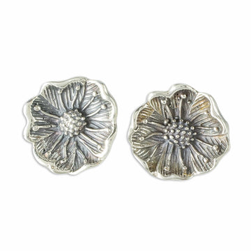 Wildflower Sterling Silver Button Earrings - Wayside Blossom