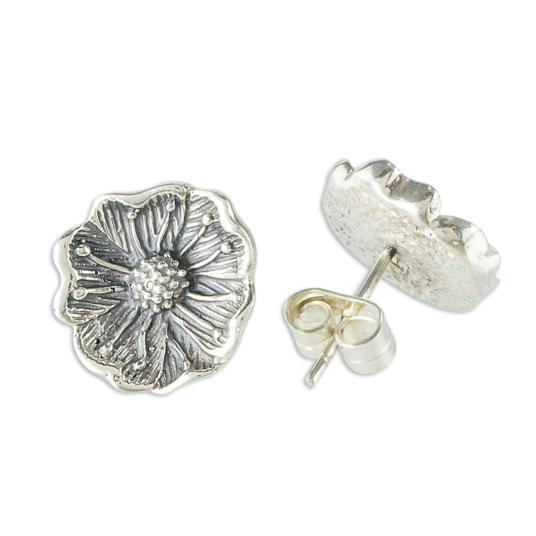 Wildflower Sterling Silver Button Earrings - Wayside Blossom