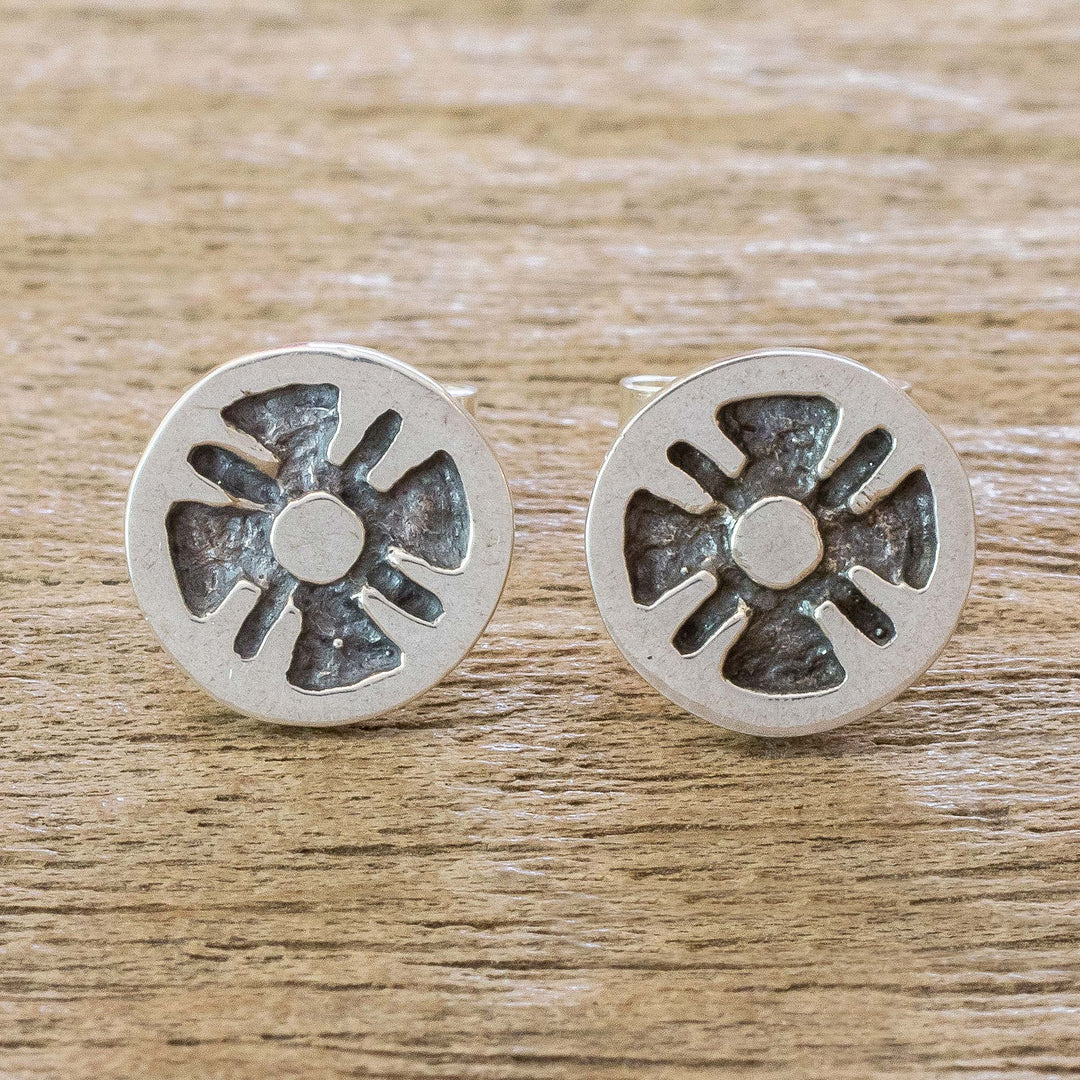 Stylized Flower Sterling Silver Stud Earrings - Flower of the Maya
